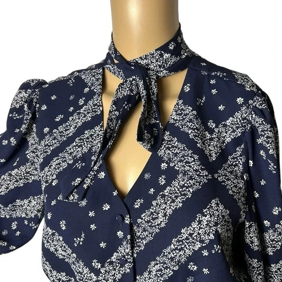 Y2K Nanette Lepore tiered,puff sleeve,floral,tie wrap,cut out,midi dress,sz 4, - Picture 6 of 15